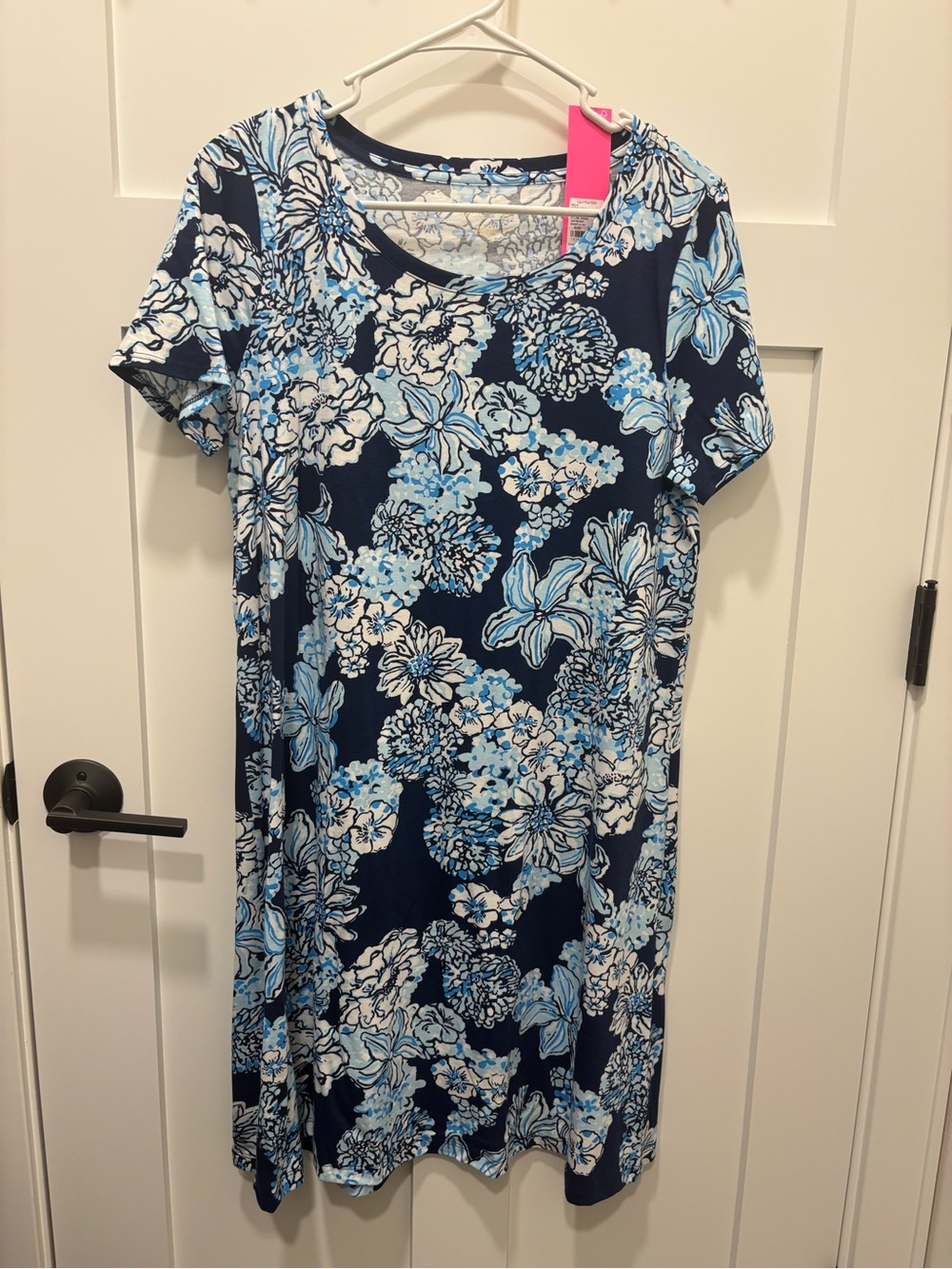 Lilly Pulitzer Navy, Light Blue & White Floral Midi Shift Dress